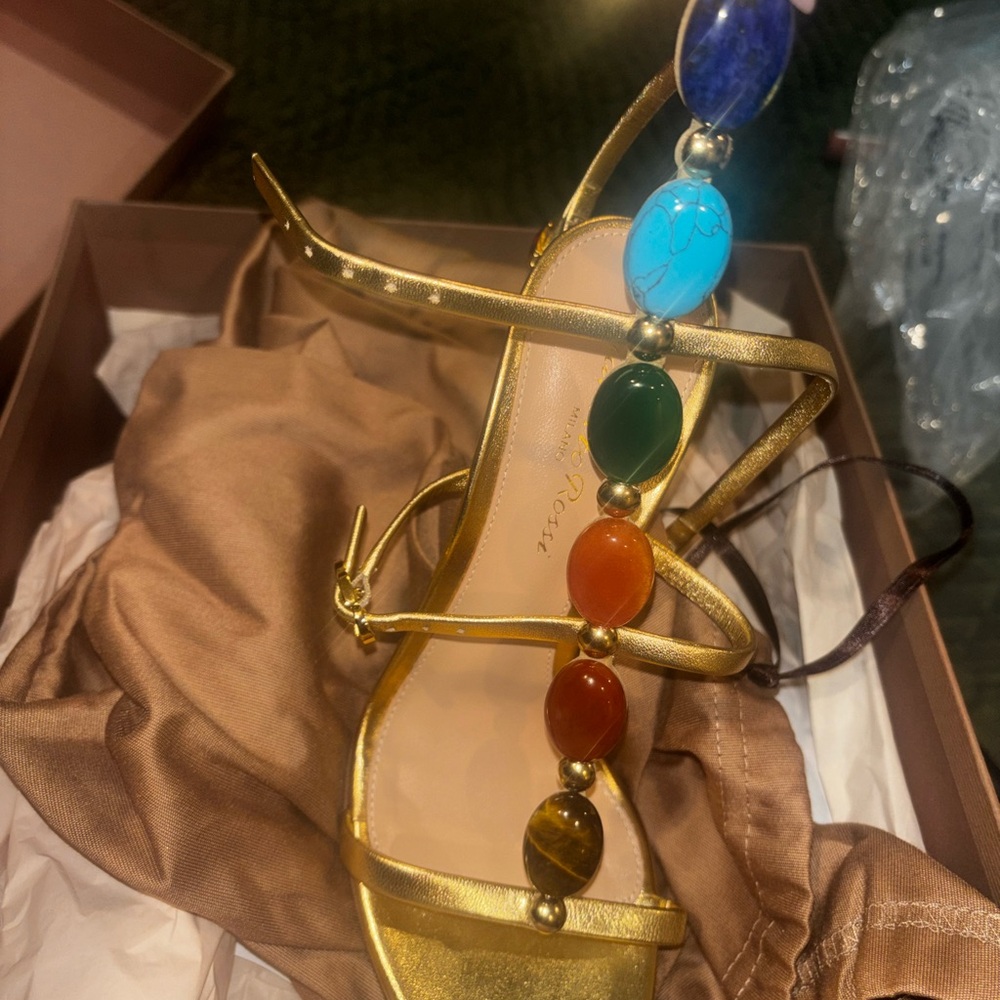 Gianvito Rossi Gold Heels with Multicolor Beads - Picture 6 of 6